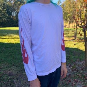 White long sleeve t-shirt with red flames